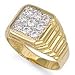 Jewelco London 9ct Solid gold hand finished men's cubic zirconia set cluster Ring with ribbed shoulders
