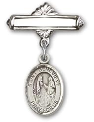 Sterling Silver Baby Badge with St. Genevieve Charm and Polished Badge Pin