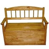 Gift Mark Natural Deacon Style Toy Box with Spindle Back and Arm Rests, Nat ....