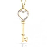 Bling Jewelry 14K Gold Vermeil Open Heart Key Pendant with CZ Stones with 18" chain.