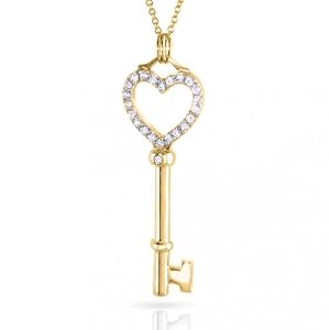 Bling Jewelry 14K Gold Vermeil Open Heart Key Pendant with CZ Stones with 18