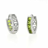 Sterling Silver Light Green cubic zirconia mini Filigree Hoop Earrings