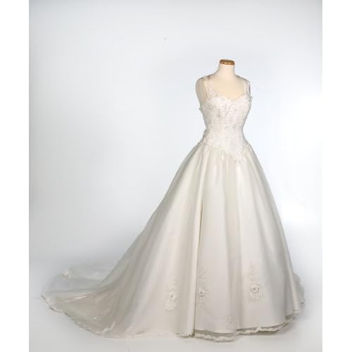 Ivory and Champagne Satin and Organza Wedding Gown
