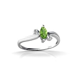 14K White Gold Genuine Marquise Peridot and Diamond Ring