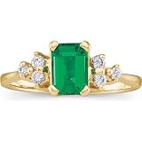 07.00X05.00 MM 14K Yellow Gold Chatham Created Emerald And Diamond Ring