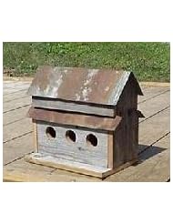 Handcrafted 3 Hole Barnwood Birdhouse. Made From 100 + Year Old Barnwood with a Tin Roof. Great Addition to Your Garden Landscape.