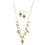 1928 Gold-tone Cultura Glass Pearl/Jonquil Crystal Earrings and 16 Inch Necklace Set