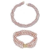 14k, Pink Cultured Pearl Triple Bracelet and Necklace Set