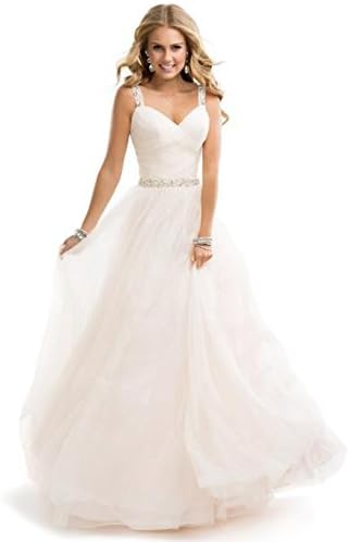 Frigga Stunning Spaghetti Straps Beading Prom Dress (2, White)