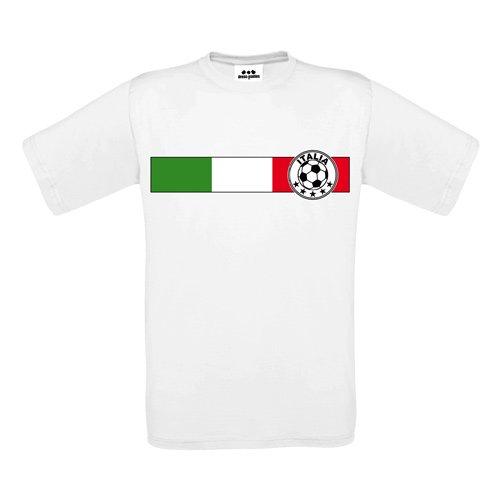 Italia Kids – Kinder T-Shirt – Fußball-Logo auf Fahne Grün-Weiß-Rot – Textil white / Motiv farbig Gr. 122/128