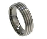 Titanium Ring with Sterling Silver Inlay three line silver inlay and comfort fit