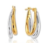 14k Two Tone Gold 3/4 Inch Double Oval Hoop Earrings