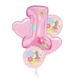 Hugs and Stitches Girl 1st Birthday Balloon Bouquet