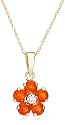 14k Yellow Gold Fire Opal and Diamond Flower Pendant, 18"