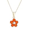 14k Yellow Gold Fire Opal and Diamond Flower Pendant, 18"