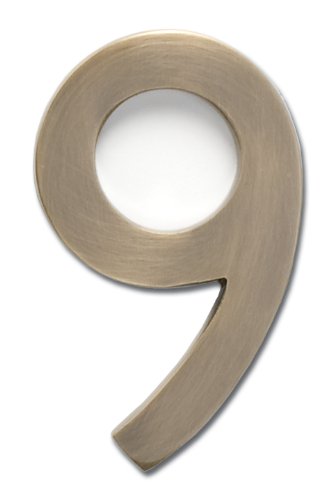 ARCHITECTURAL MAILBOXES3582AB-9 4 inch Solid Floating House Number, 9, Antique Brass