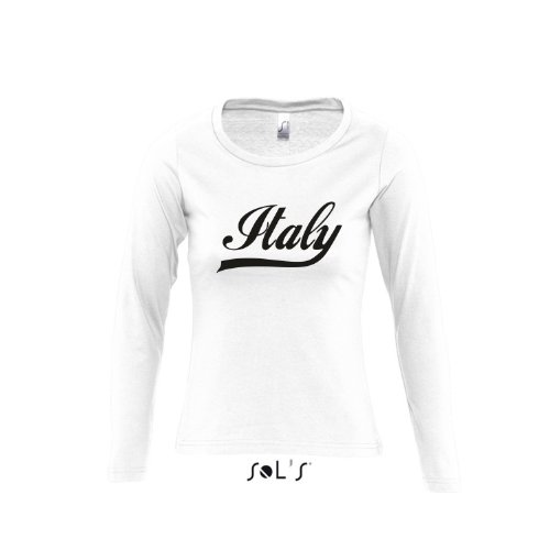 Italien Oldschool Italy LÄNDERSHIRT EM / WM FAN Trikot – Damen Langarm Longsleeve T-Shirt S-XL , White – schwarz , M