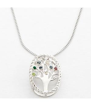 Personalized Family Tree Birthstone Pendant - Sterling Silver