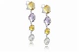 14K White Gold Hand-Crafted Designer Dangling Earrings, Set with Semi-Precious Multi-Colored Stones.