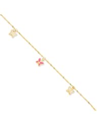 14 Karat Gold Adjustable Butterfly Anklet, 10 Inch
