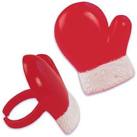 12 SANTA claus MITTENS RED&amp;BLACK party CUPCAKE rings FAVORS cake POPS CHRISTMAS