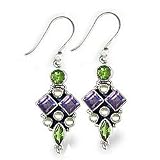 3.4 Carat Amethyst, Peridot and Pearl Sterling Silver Designer Earrings