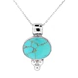 Sterling Silver Turquoise Inlay Oval Pendant with Beads, 18