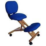 Kneeling Office Chair with Blue Fabric Seat and Wood Frame - WL-SB-310-GG