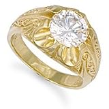Image of Jewelco London 9ct Solid gold hand finished men's cubic zirconia set solitaire Ring