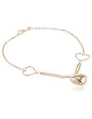 14k Italian Yellow Gold Station with a Puffed Heart Charm Bracelet, 7.25"