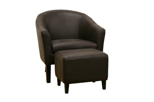 Tiptyn Dark Brown Leather Club Chair and Ottoman Set