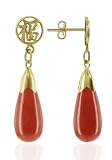14 KT Gold Dyed Coral Jade Teardrop 14K Back Post Drop Earrings