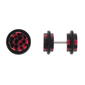 Fake Acrylic Plugs - Black Spots on Pink - 16g Wire - 8mm/0g - Sold as a Pair