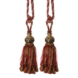 Pair of Gold and Red Wine Jasmine Tassels by Luxury Lane