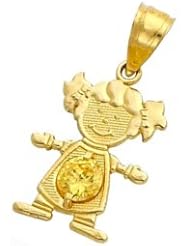 14K Yellow Gold Girl Birthstone Charm Pendant November Simulated Citrine