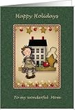 Folk Art Doll Happy Holidays Mom Christmas Cards Card
