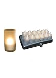 IMAGE OF Mr. Light Set of 12 Restaurant Quality Rechargeable Tealights/ Flickering Amber LEDs + 12 Glass Holders