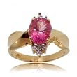Oval Pink Topaz & Diamond Ring in 14K Solid Yellow Gold Radiant Cut