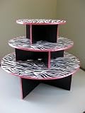 NEW! Zebra and Hot Pink Round 3-Tiered Cupcake Display Stand