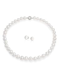 Bling Jewelry White 10-11mm Freshwater Cultured Potato Pearl Necklace 17 in. and 9-10mm Pearl Earring Jewelry Set