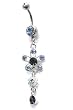 Stainless Steel Flower Belly Ring with Blue CZ