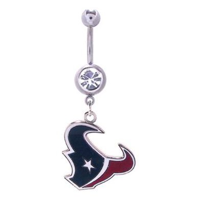 Houston Texans 316L Stainless Steel Belly Ring with Cubic Zirconia - 14G - 5/8 Inch Bar Length - Sold Individually