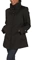 Jones New York Women's Pique Waffle Weave 4 Button Single Breasted Swing Coat with Stand Collar, Black, Large