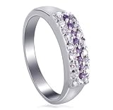 Sterling Silver Band Amethyst Clear Cubic Zirconia Ring