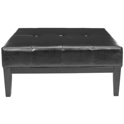 Safavieh Hudson Collection Bleecker Black Leather Cocktail Ottoman, Large