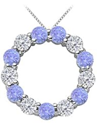 2 Carat Diamond and Tanzanite Eternity Circle Necklace in 14K White Gold