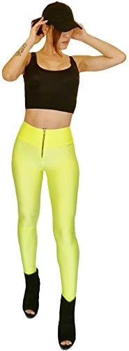 oki doki-Sporty high waist stretch compression leggings in neon green. (Medium)