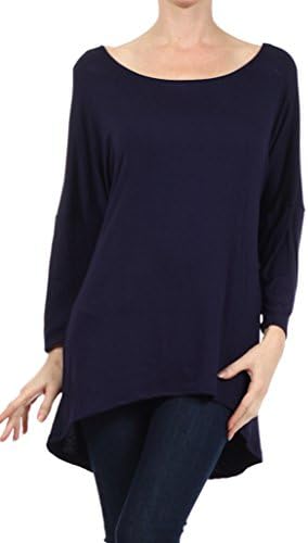 Solid Loose Fit Hi Lo Women's Top (XL, NAVY)