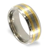 Polished Two Tone Gold StripesTitanium Ring