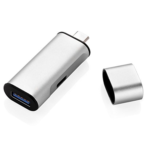 Jellas USB 3.1 Type-C Hub Adapter with USB-C Charging Port [Sync & Charge], Full-Speed Charge Converter Supports Charging Upstream for Apple 2015 New MacBook.(Silver)